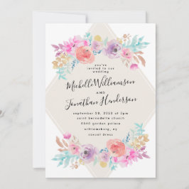 Pastel Watercolor Shabby chic Flowers Bröllop Inbjudningar
