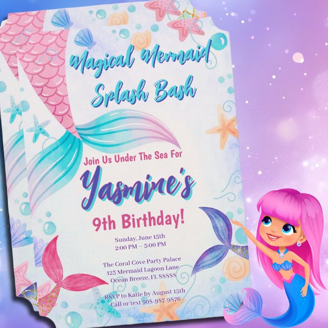 Pastel Watercolor Sjöjungfru Birthday-inbjudan Inbjudningar (Mermaid Birthday Invite)