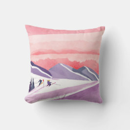 Pastel Watercolor Ski Mountain Sunset Kudde