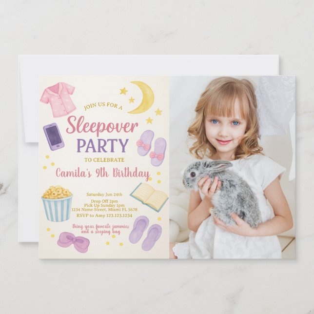 Pastel Watercolor Sleepover Birthday-inbjudan Inbjudningar (Framsida)