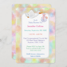 Pastel Watercolor Stork with Bundle Baby Shower