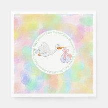 Pastel Watercolor Stork with Bundle Baby Shower