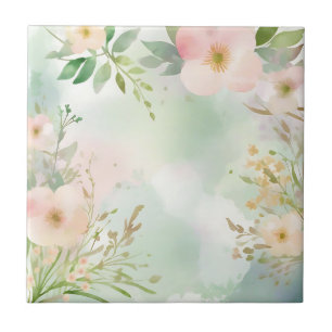 Pastel Watercolor Struktur med Blommigt Kakelplatta