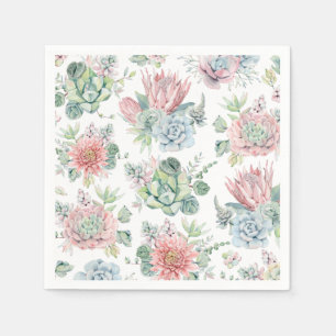 Pastel Watercolor Succulent Mönster Birthday Pappersservett
