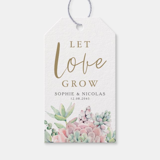 Pastel Watercolor Succulents Låt Kärlek växa Bröll Presentetikett (Framsidan)