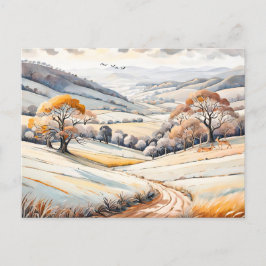 Pastel Watercolor Sunny Winter Ligcape Vykort