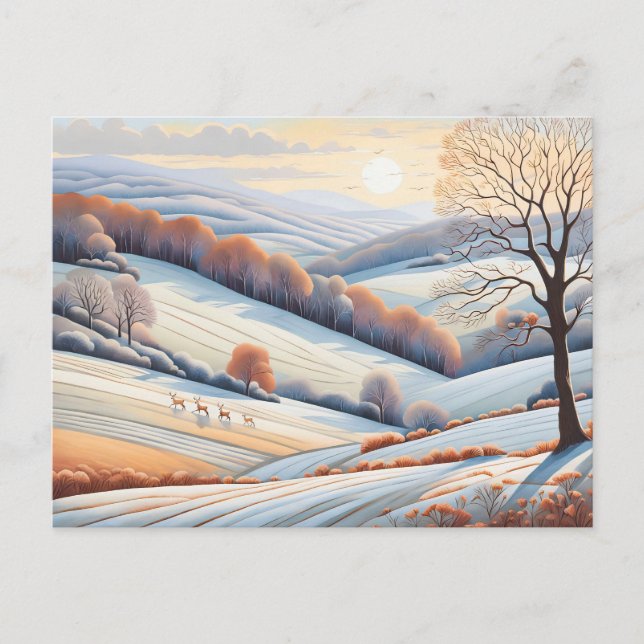 Pastel Watercolor Sunny Winter Ligcape Vykort (Framsida)