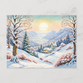 Pastel Watercolor Sunny Winter Ligcape Vykort