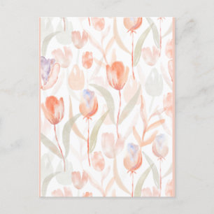 Pastel Watercolor Tulips Mönster Vykort