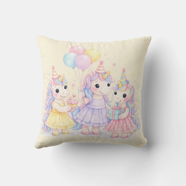 Pastel Watercolor Unicorn Girls Birthday Kudde (Baksida)