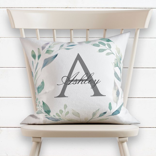 Pastel Watercolor Wandan Namn Initial Monogram Kudde (Skapare uppladdad)