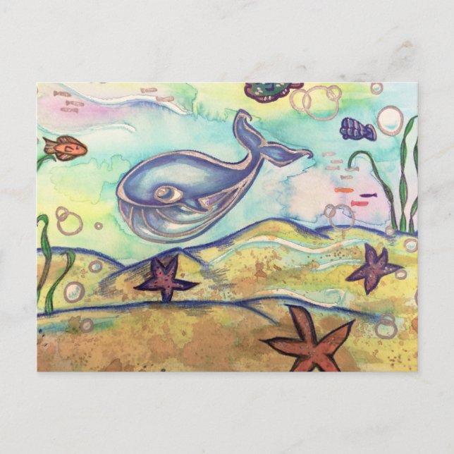 Pastel Watercolor Whale Vykort (Framsida)