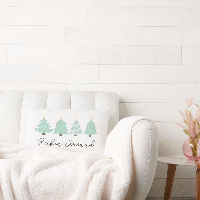 Pastel Watercolor Whimsical Julgran Lumbarkudde (Soffa)