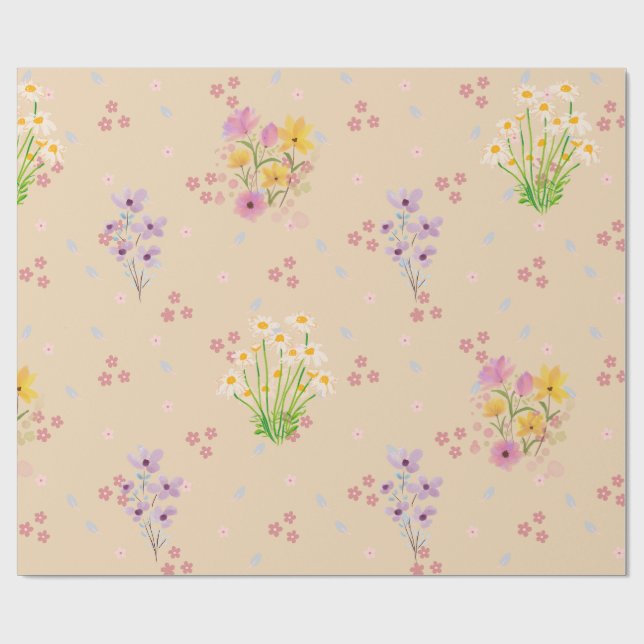 Pastel Watercolor Wildflower Wrapping Paper Presentpapper (Platt)