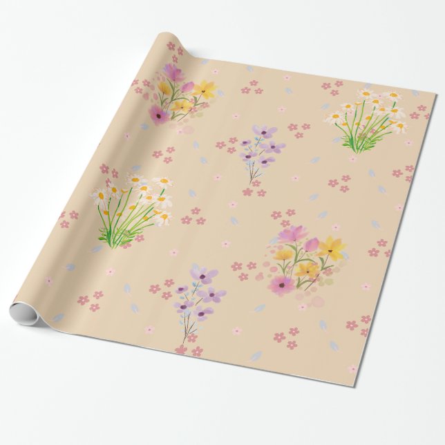 Pastel Watercolor Wildflower Wrapping Paper Presentpapper (Utrullad)