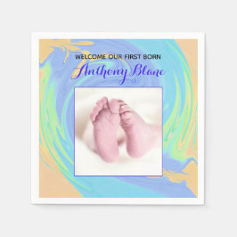 Pastel Welcome First Born with Photo Pappersservett