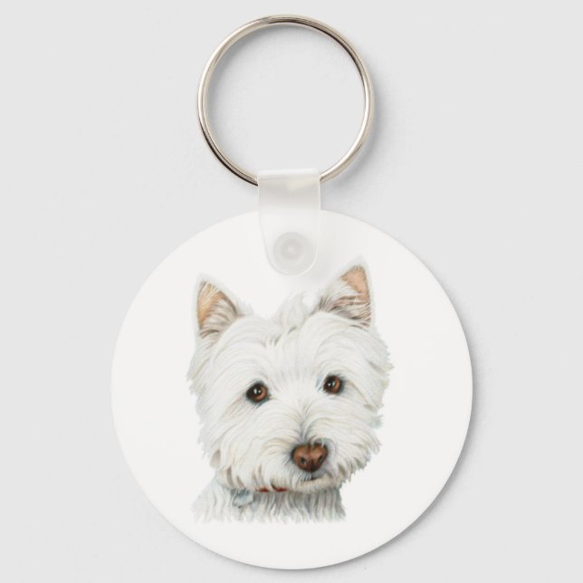 Pastel Westie Hund Nyckelring (Framsida)
