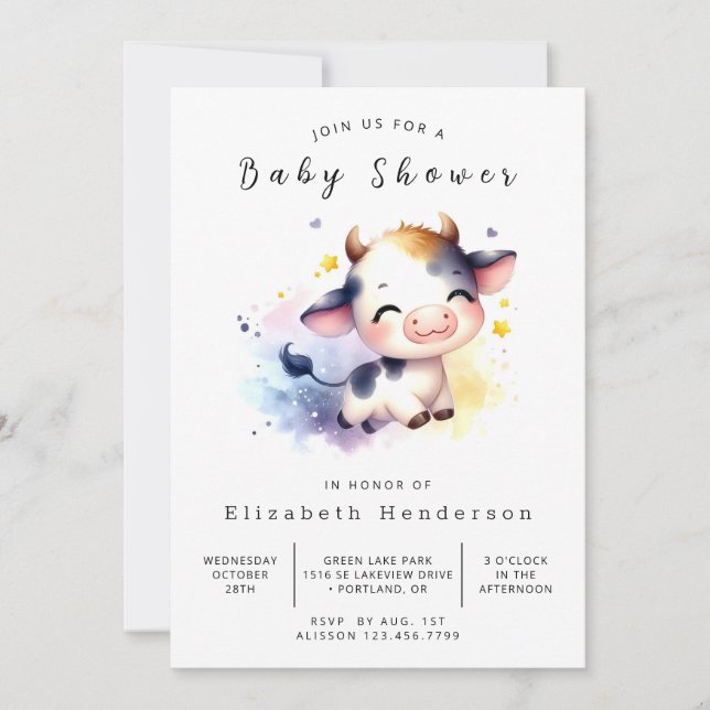 Pastel Whimsical Cow Baby Shower Inbjudningar (Framsida)