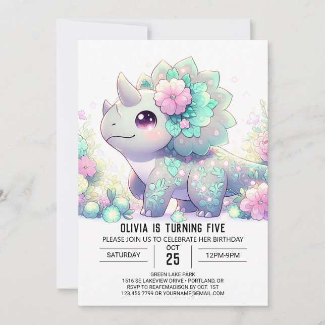 Pastel Whimsical Dinosaur Digital Birthday Inbjudningar (Framsida)