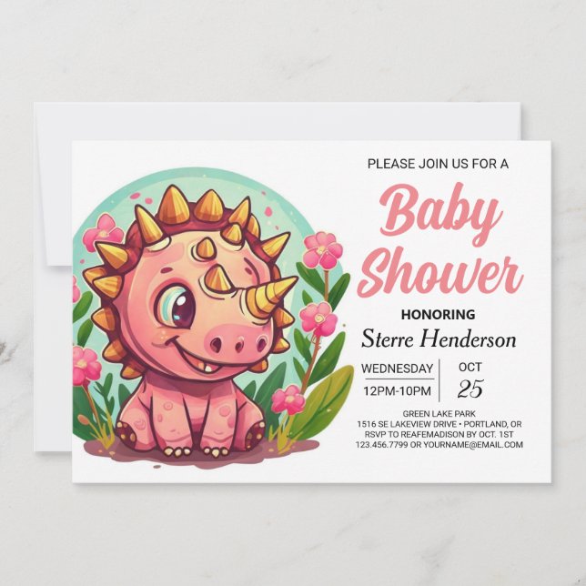 Pastel Whimsical Dinosaur Girl Baby Shower Inbjudningar (Framsida)