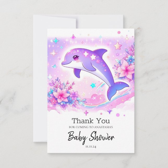 Pastel Whimsical Dolphin Baby Shower Tack Kort (Framsida)
