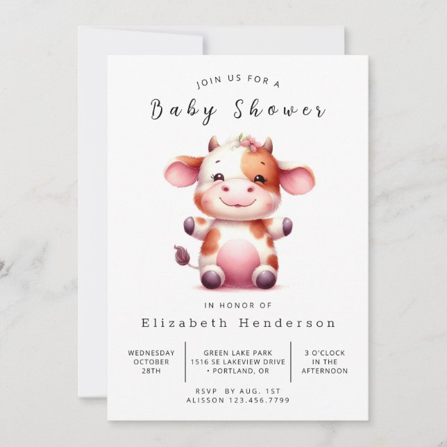 Pastel Whimsical Enchanted Cow Baby Shower Inbjudningar (Framsida)