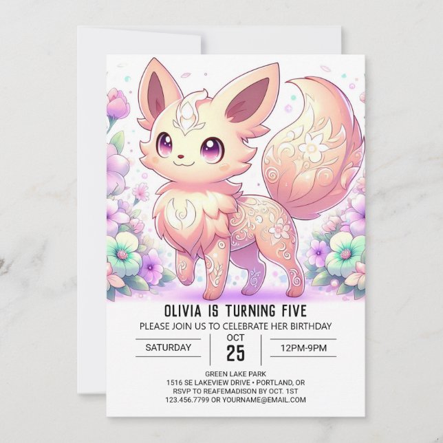 Pastel Whimsical Fox Digital Birthday Inbjudningar (Framsida)