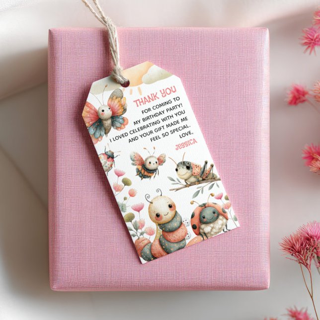 Pastel Whimsical Kryp Kids' Birthday Tack Presentetikett (Skapare uppladdad)