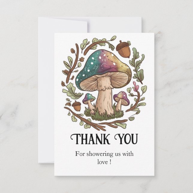 Pastel Whimsical Mushroom Baby Shower Tack Kort (Framsida)