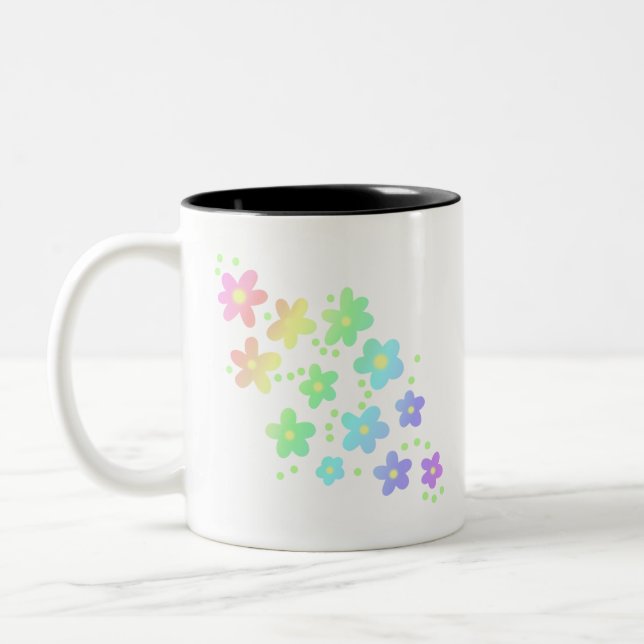 Pastel Whimsical Rainbow Flowers Två-Tonad Mugg (Vänster)