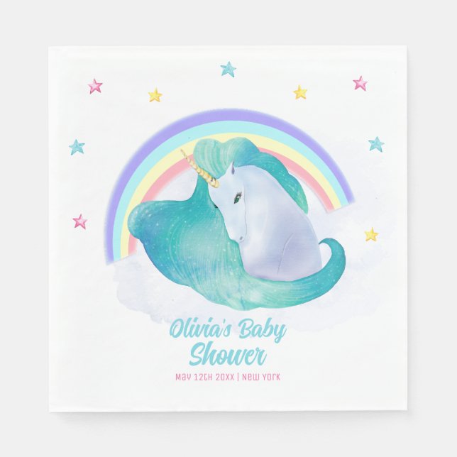 Pastel Whimsical Star Unicorn Rainbow Baby Shower Pappersservett (Framsidan)