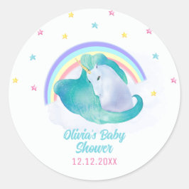 Pastel Whimsical Star Unicorn Rainbow Baby Shower Runt Klistermärke