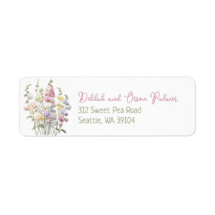 Pastel Whimsical Sweet Pea Flowers Returadress Etikett