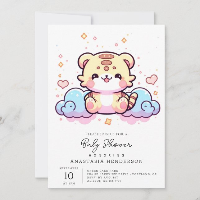 Pastel Whimsical Tiger Baby Shower Inbjudningar (Framsida)