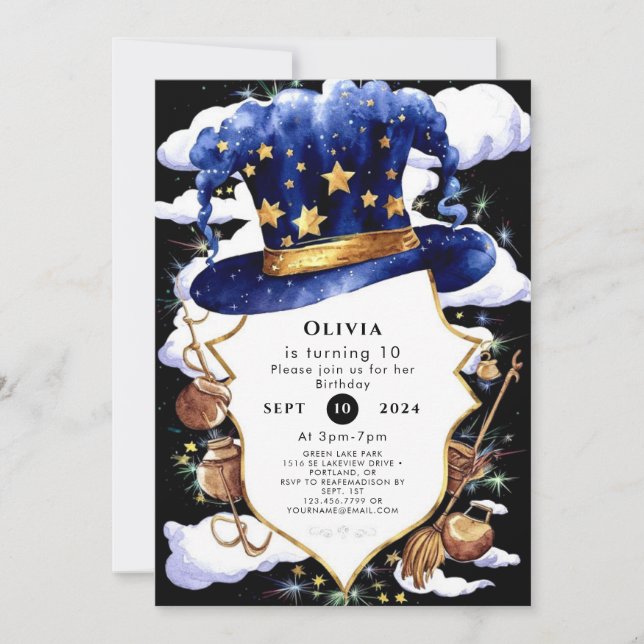 Pastel Whimsical Watercolor Wizard Birthday Inbjudningar (Framsida)