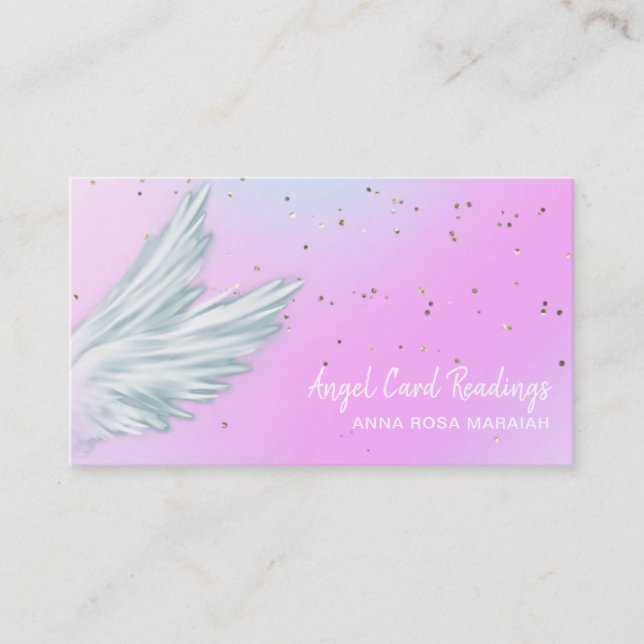 *~* Pastel White Angel Vingar Starry Rosa Rainbow Visitkort (Framsida)