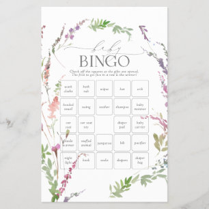 Pastel WildblomBaby Shower Bingo Game Flyer