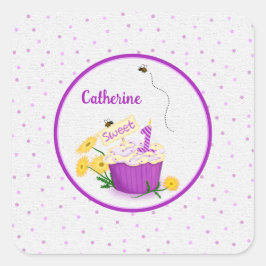 Pastel WildblomGirl 1:a Birthday Lila Sticker Fyrkantigt Klistermärke