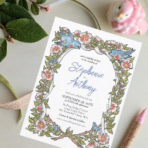 Pastel Wildblomma Bird Blommigt Gräns Boho Bröllop