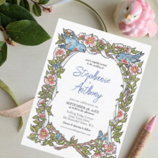 Pastel Wildblomma Bird Blommigt Gräns Boho Bröllop Inbjudningar