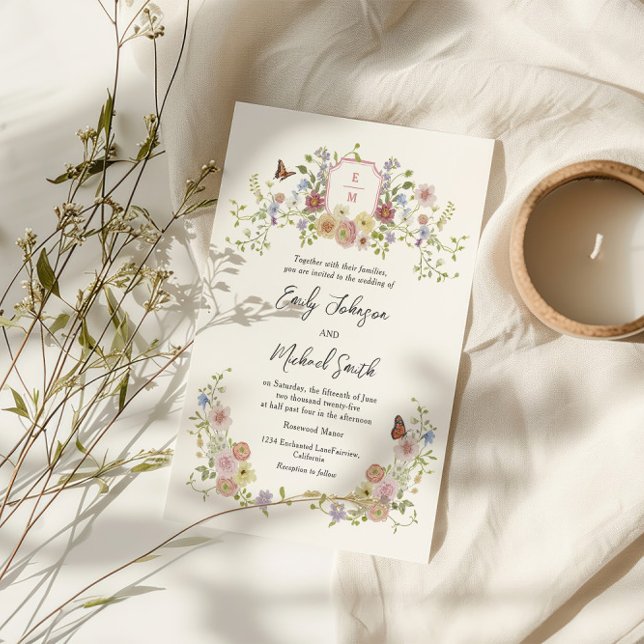 Pastel Wildblomma Bröllop Inbjudningar (Skapare uppladdad)