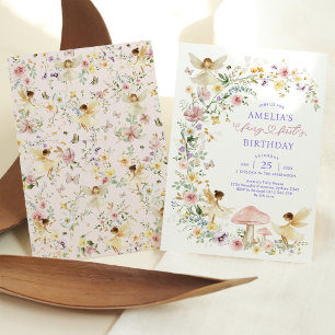 Pastel Wildblomma Fairy First Birthday Party Inbjudningar