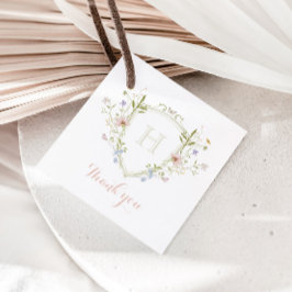 Pastel Wildblomma Monogram-Vapensköld Tack Gåvor Etiketter