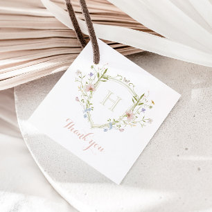 Pastel Wildblomma Monogram-Vapensköld Tack Gåvor Etiketter