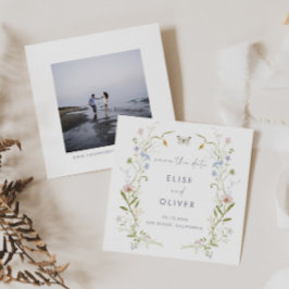 Pastel Wildblomma Ram Bröllop Spara Datumet