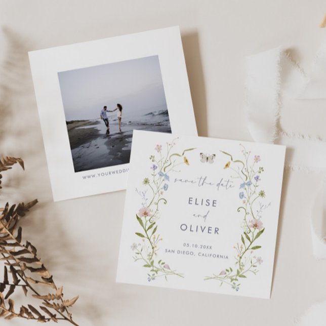 Pastel Wildblomma Ram Bröllop Spara Datumet (Skapare uppladdad)