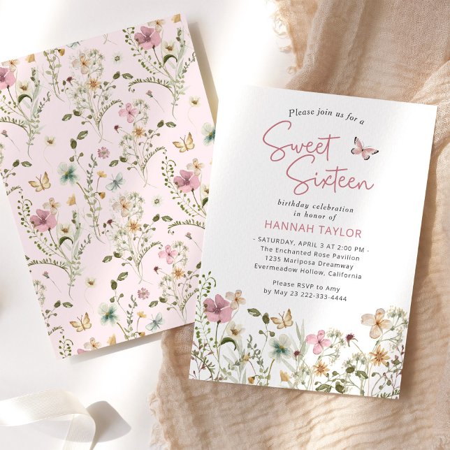 Pastel Wildblomma Vår Sweet 16 Inbjudningar (Skapare uppladdad)