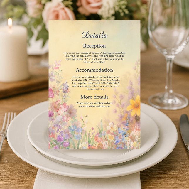 Pastel Wildblomme Meadow Barn Bröllop Tilläggskort (Skapare uppladdad)