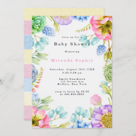 Pastel Wildblommes Blommigtar Neutralt Baby Shower Inbjudningar