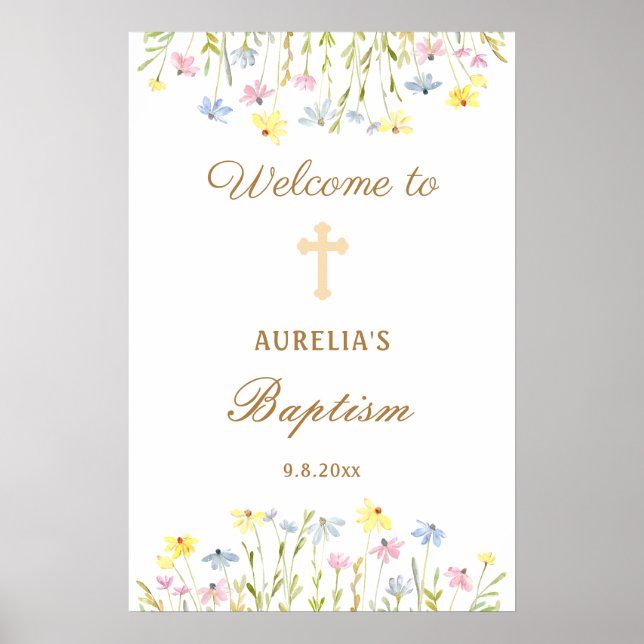 Pastel Wildblommor Baptism Välkommen Poster (Framsidan)